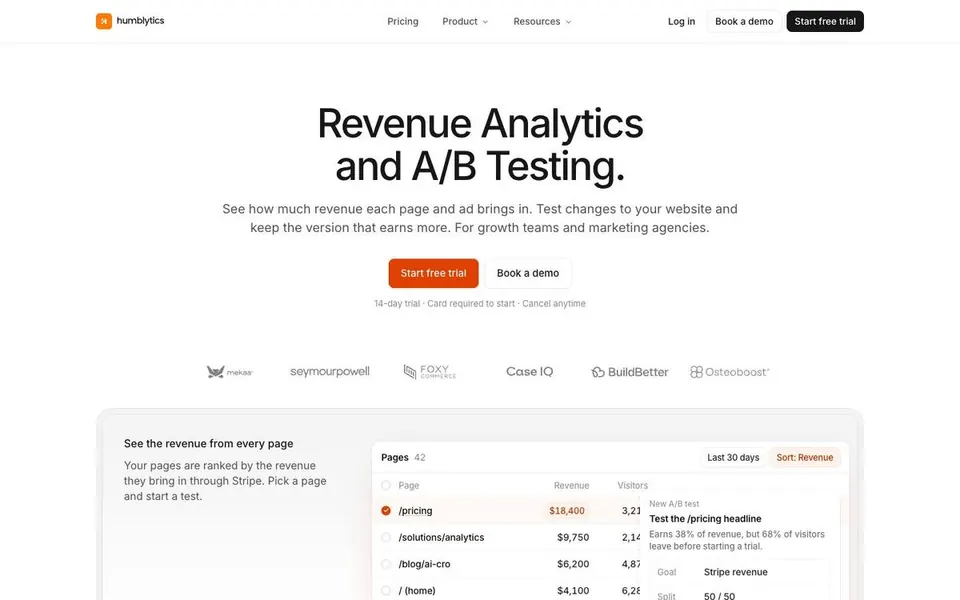 Humblytics homepage