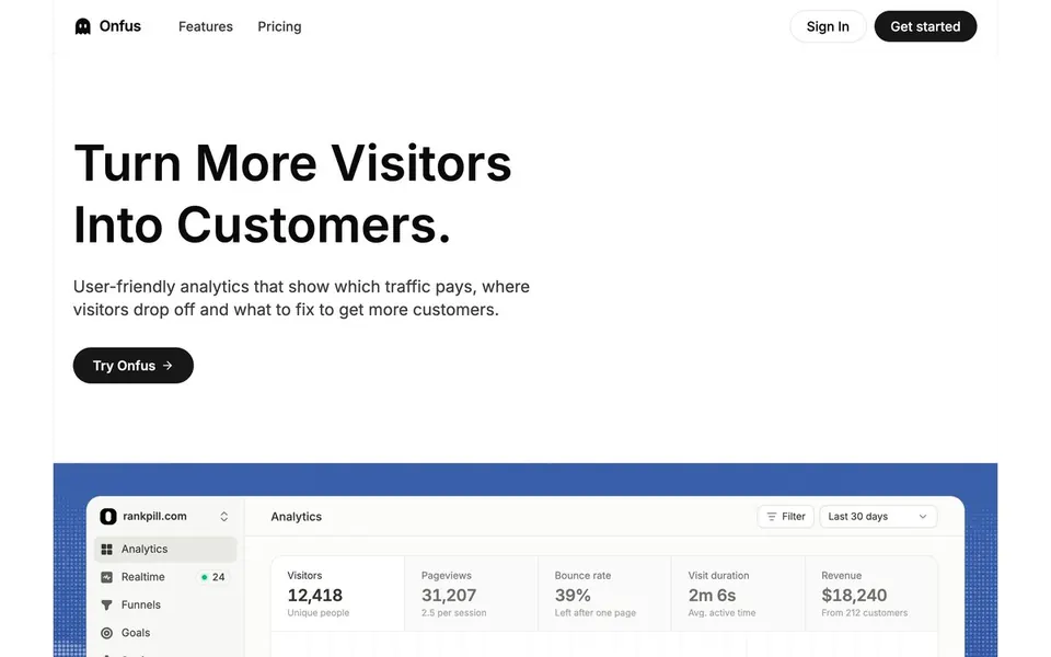 Onfus homepage