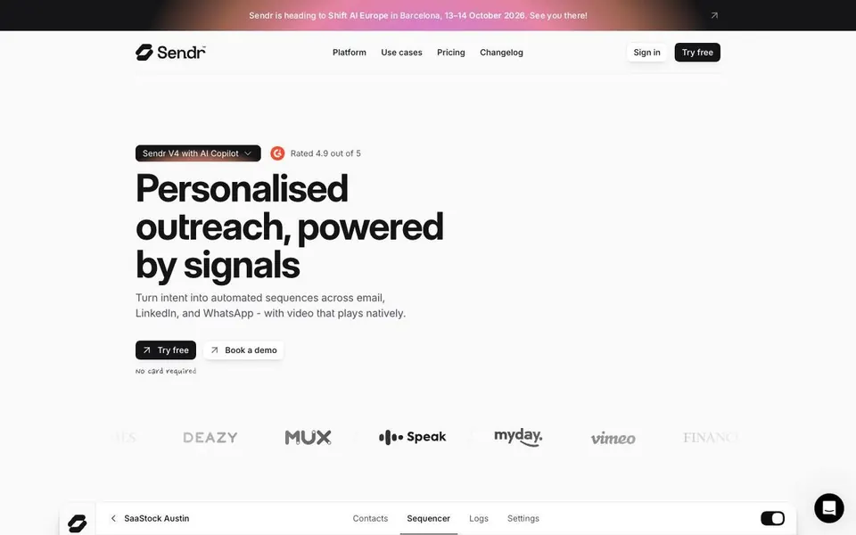 Sendr homepage