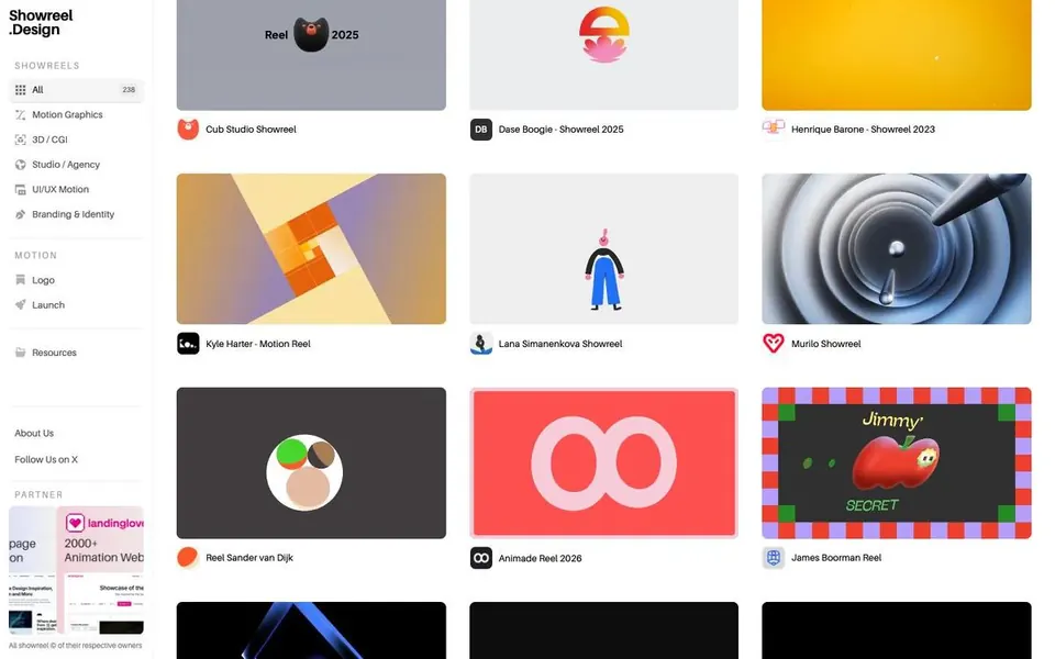Showreel homepage